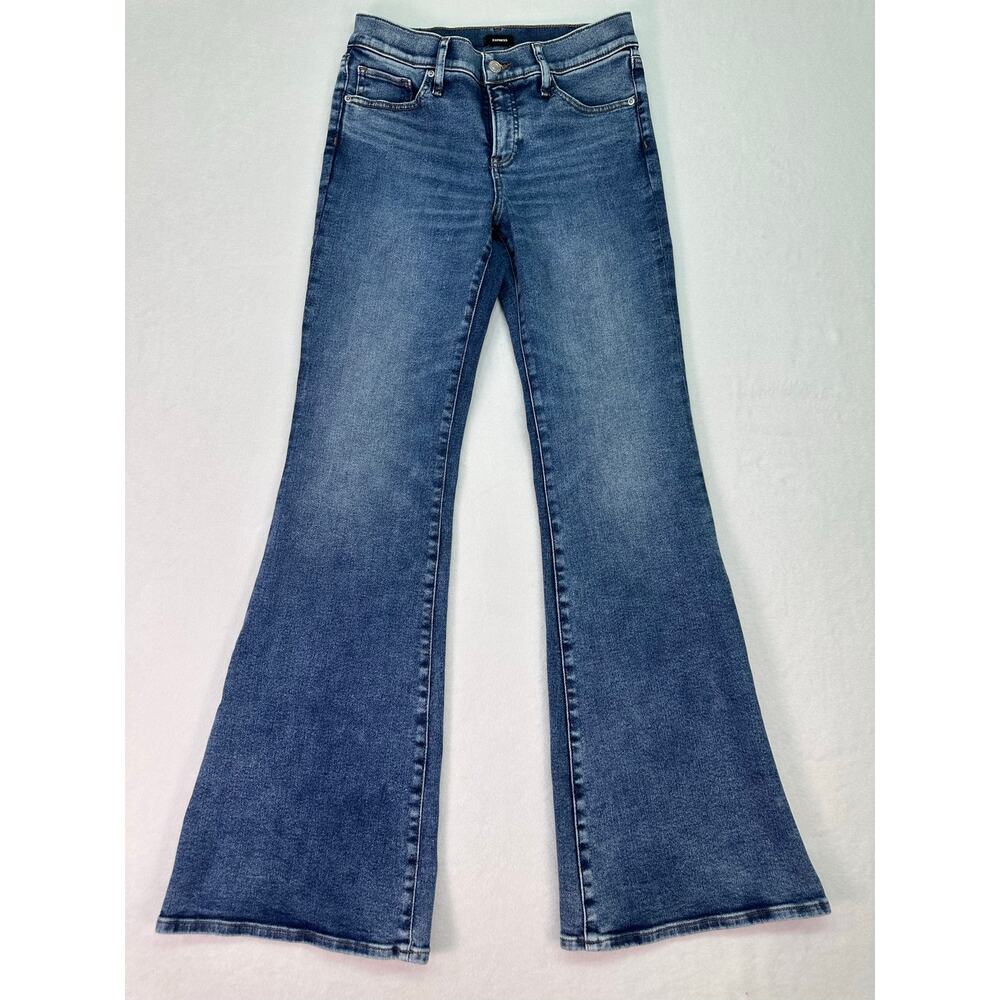 Express 70s Flare Mid Rise Jeans Blue Wash Stretch Denim Size 4R - Picture 6 of 15